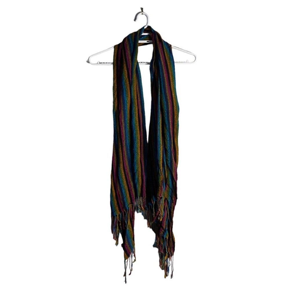 Colorful Striped Fringed Wrap Scarf